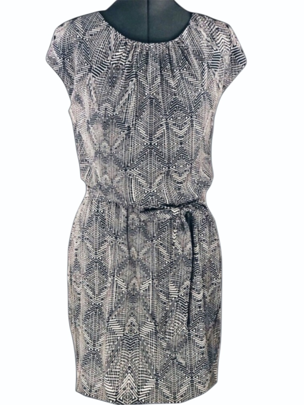 Guess Polyester Cream/Black Boho Print Short Dress Sz 4